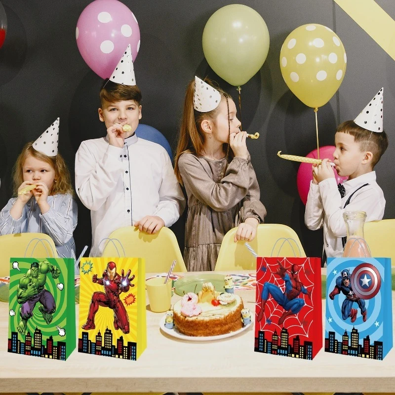 12 قطعة من حقيبة الورق الكرتونية الجديدة ذات طابع مارفل للأولاد والبنات وحقيبة يد لحفلات أعياد الميلاد والمهرجانات