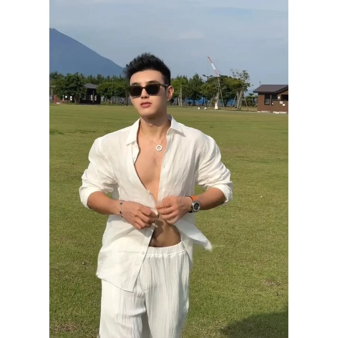 

Men's Premium Cotton Linen Shirt Thin Breathable Slim Fit Long Sleeve Sun Protection Open Cardigan Casual Workwear Shirt