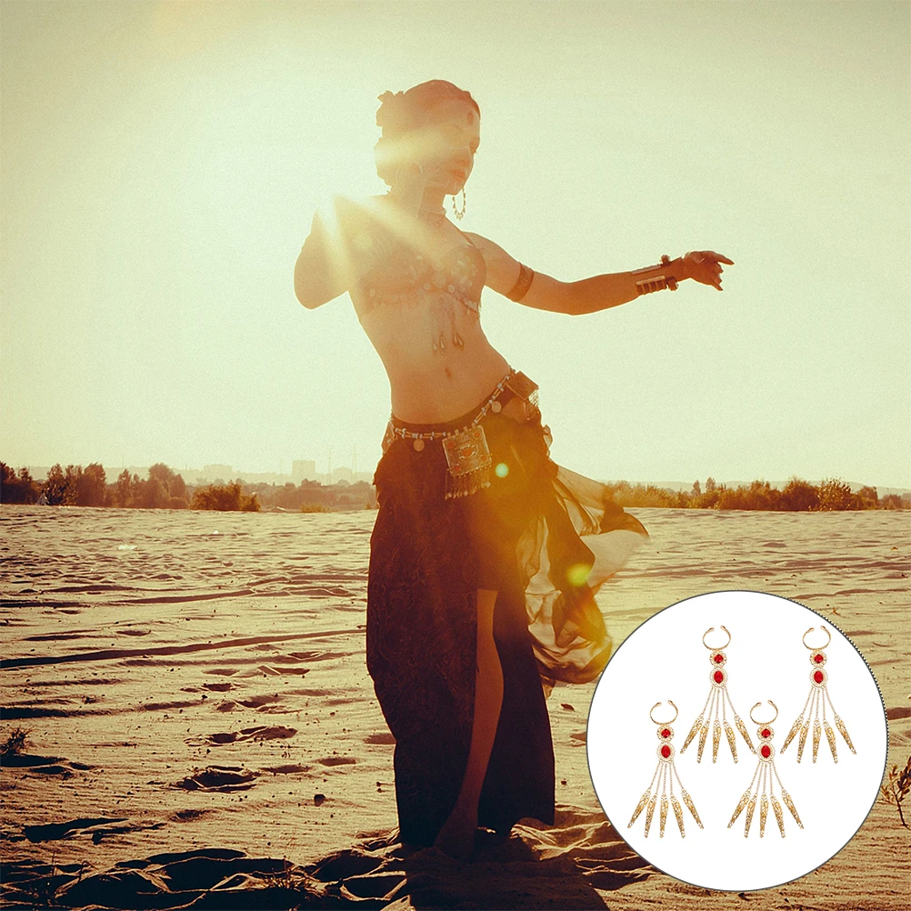 

4pcs Egyptian Bracelet Finger Nail Belly Dance Jewelry Accessories Alloy Rhinestone Decorated Golden Hand Jewelry Gift For Women