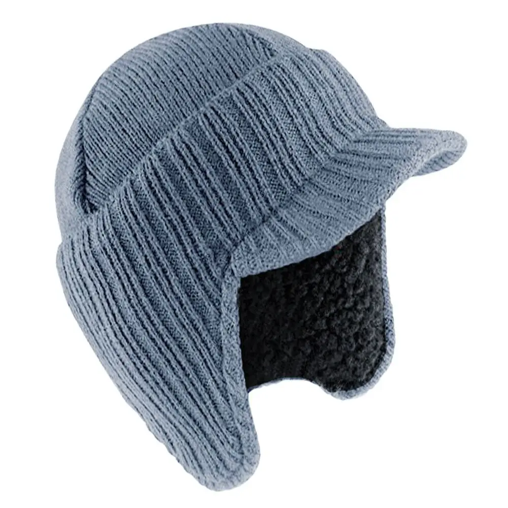 Mens Peaked Knit Hat Winter Warm Fleece Lined Cap Beanie Hat Ear Flaps Work Outdoor Plush Bomber Hats