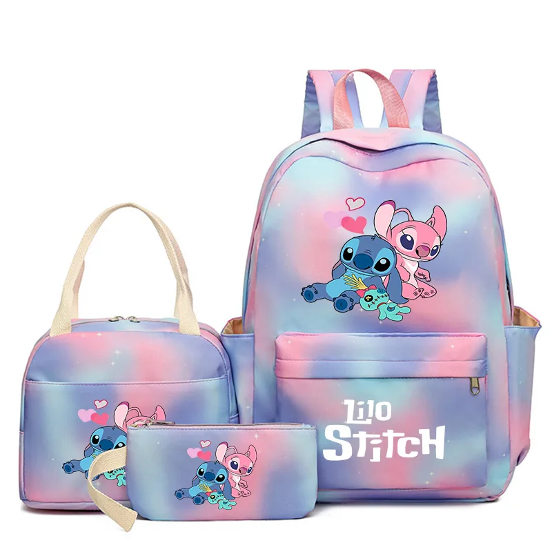 3pcs Stitch Pattern Backpack, Cartoon Anime School Bookbag, Casual Outdoor Travel Sport Daypack With Lunch Bag And Pencil Case