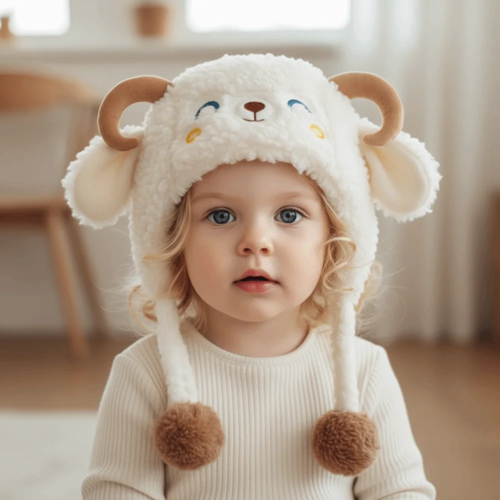 

Fashion Cartoon Lamb Beanie Caps Kawaii Thickened Baby Ear Protection Hat Comfortable Soft Children's Pullover Hats Infant