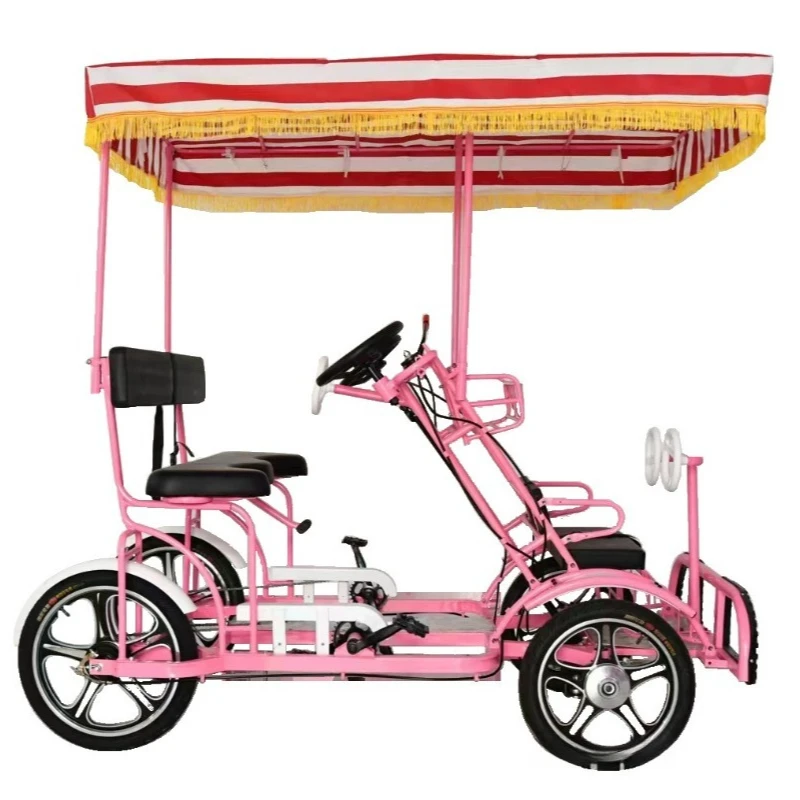 four-wheeled double-person multi-person bicycle, high-carbon steel frame for parent-child three-person four-person pedals
