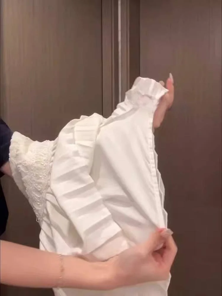 Pure Desire Lace Trim A-Line  Skirt High Waist Pleated Short Skirt Women's Fashion Sweet Style Inner Lined Belted Splice