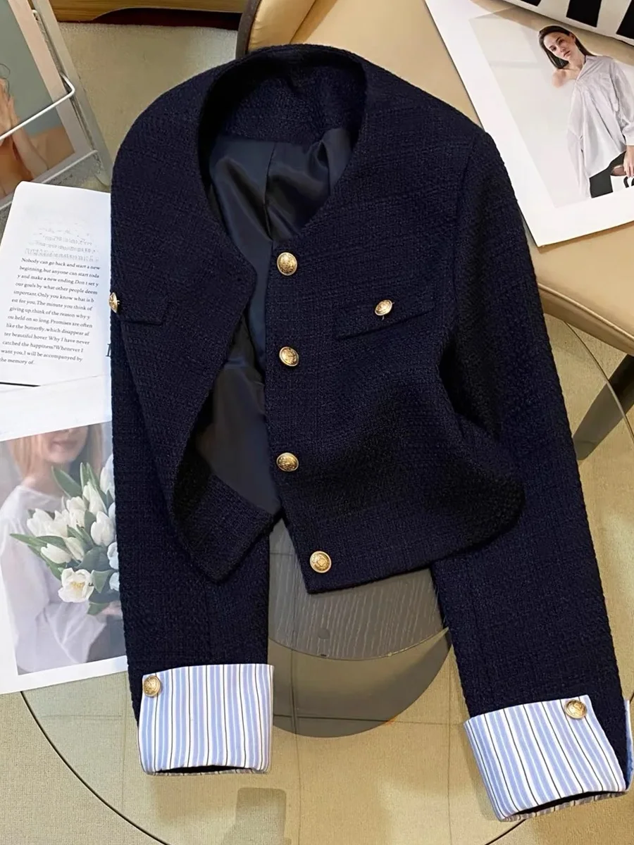 

Faionable Patchwork Design Женский костюм Jaet королевского синего цвета для поездок на работу, свободный крой, длинное свековое круглое пальто Ne ort