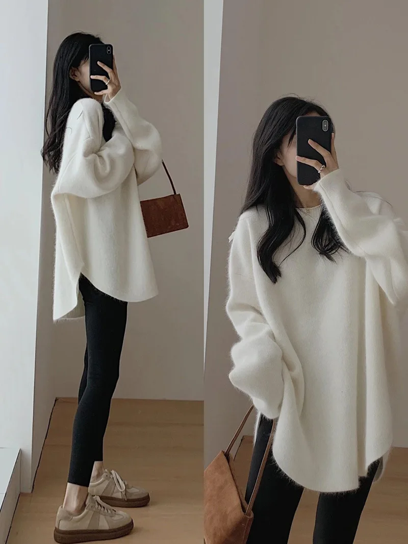 2025 Autumn and Winter Maternity Sweaters Solid Color Side Split Batwing Sleeve Long Sleeve Loose Woman Knitting Pullovers Coats