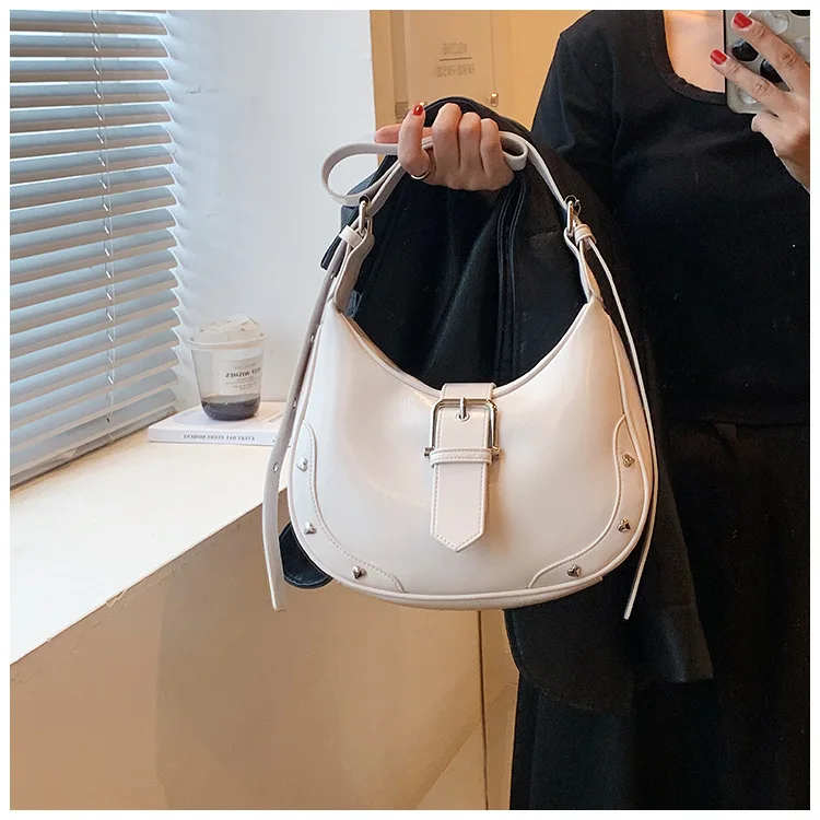 JIAERDI Sweet Cool Girls White Shoulder Bag Women Vintage Rivet Leather Y2k Bags Female Harajuku Solid Messenger Bag Handbag New