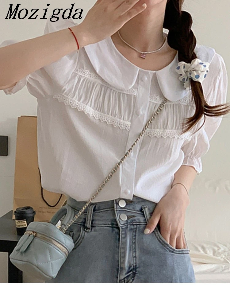 

Summer Lace cotton Shirt Blouse Women Korean Casual Ladies Shirts Tops Blusas Mujer De Moda