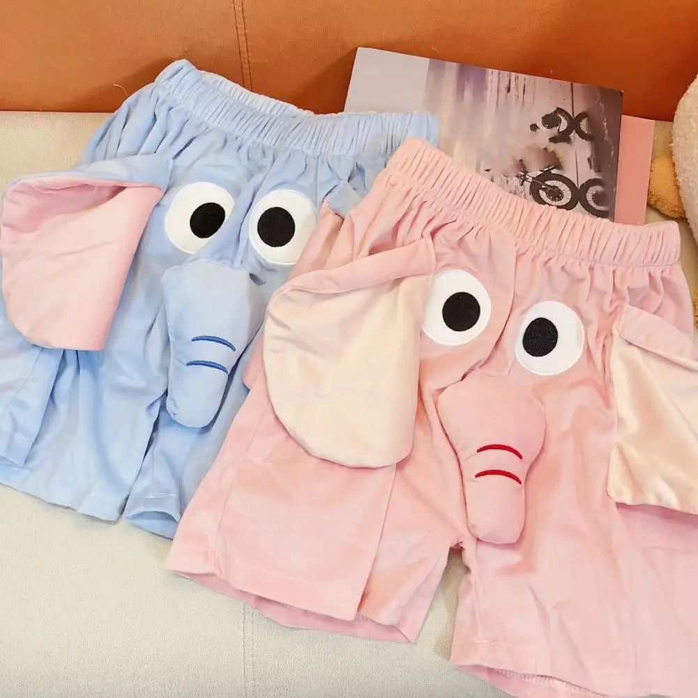 Men Pajamas Pants Cartoon Elephant Boxer Shorts Elastic Waist Casual Shorts with Pockets Loose Underwear Couple Sleepwear Pants