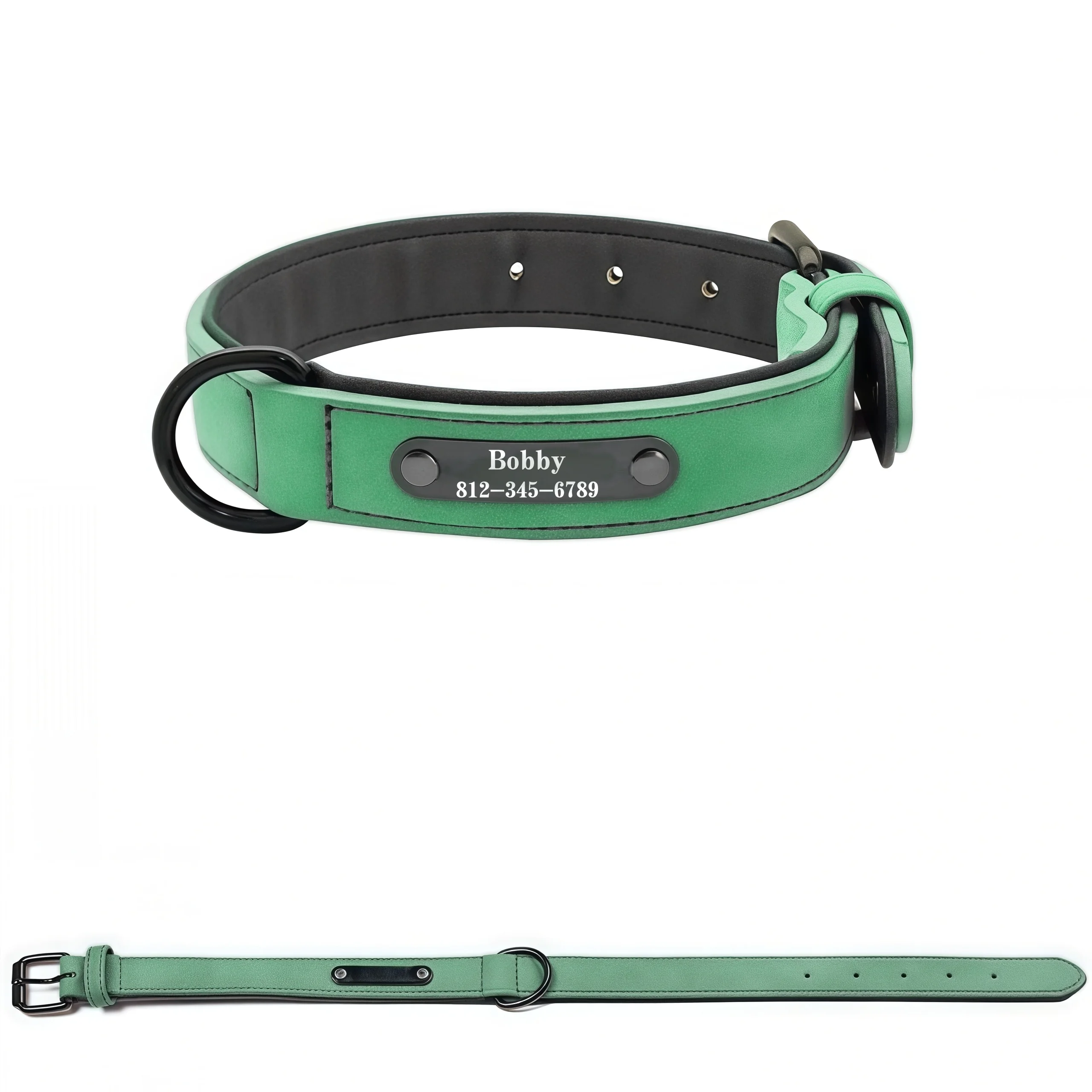 Personalisierte Namens-ID-Tags für Hundehalsbänder, individueller Textname, PU-Leder-Hundehalsband für kleine, mittelgroße und große Hunde, Pitbull, Bulldogge, Beagle – Detail 10