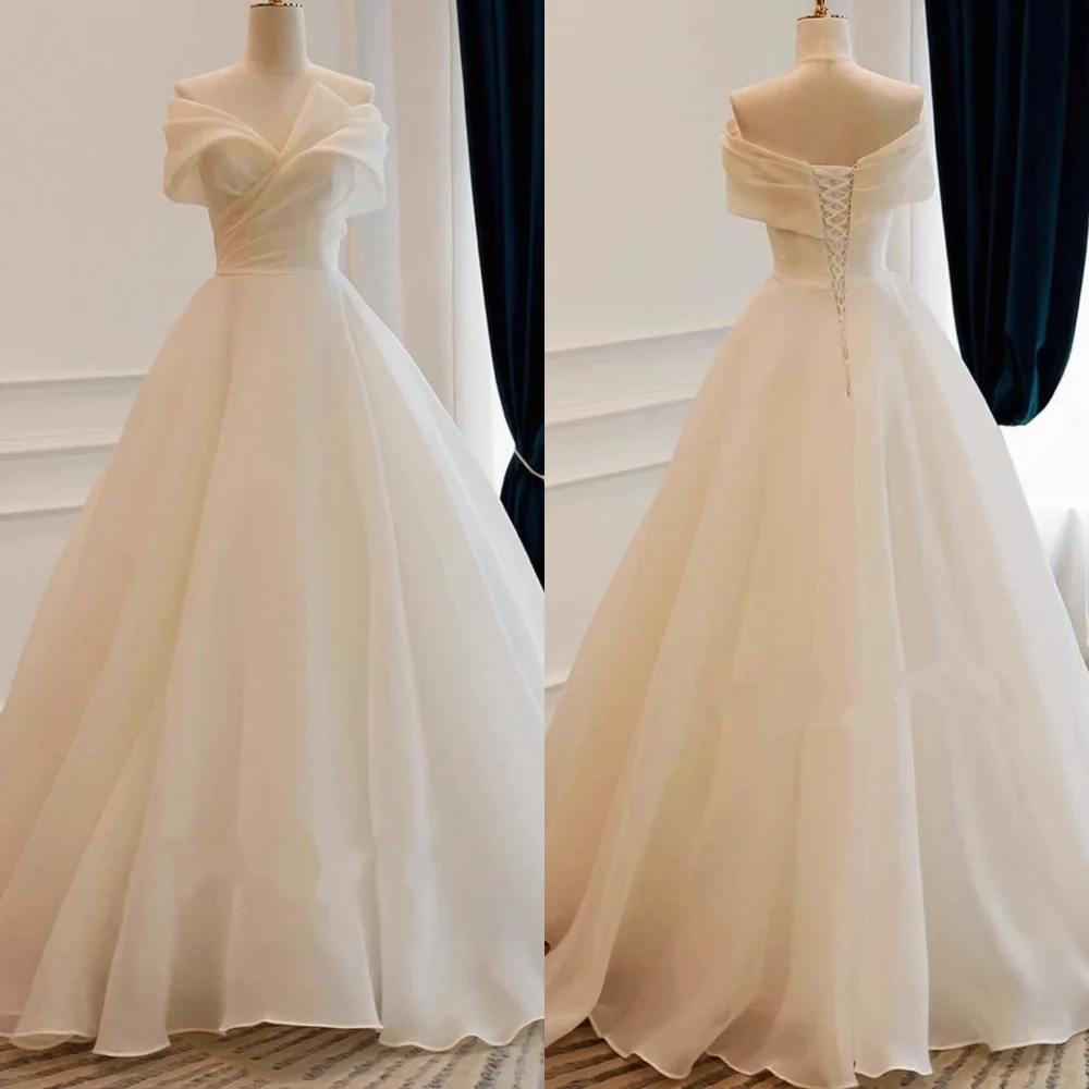 

Customized Elegant Classic Organza Ruched Pleat A-line V-neck Long Dresses Bespoke Occasion Dresses Sizes Available Modern Style