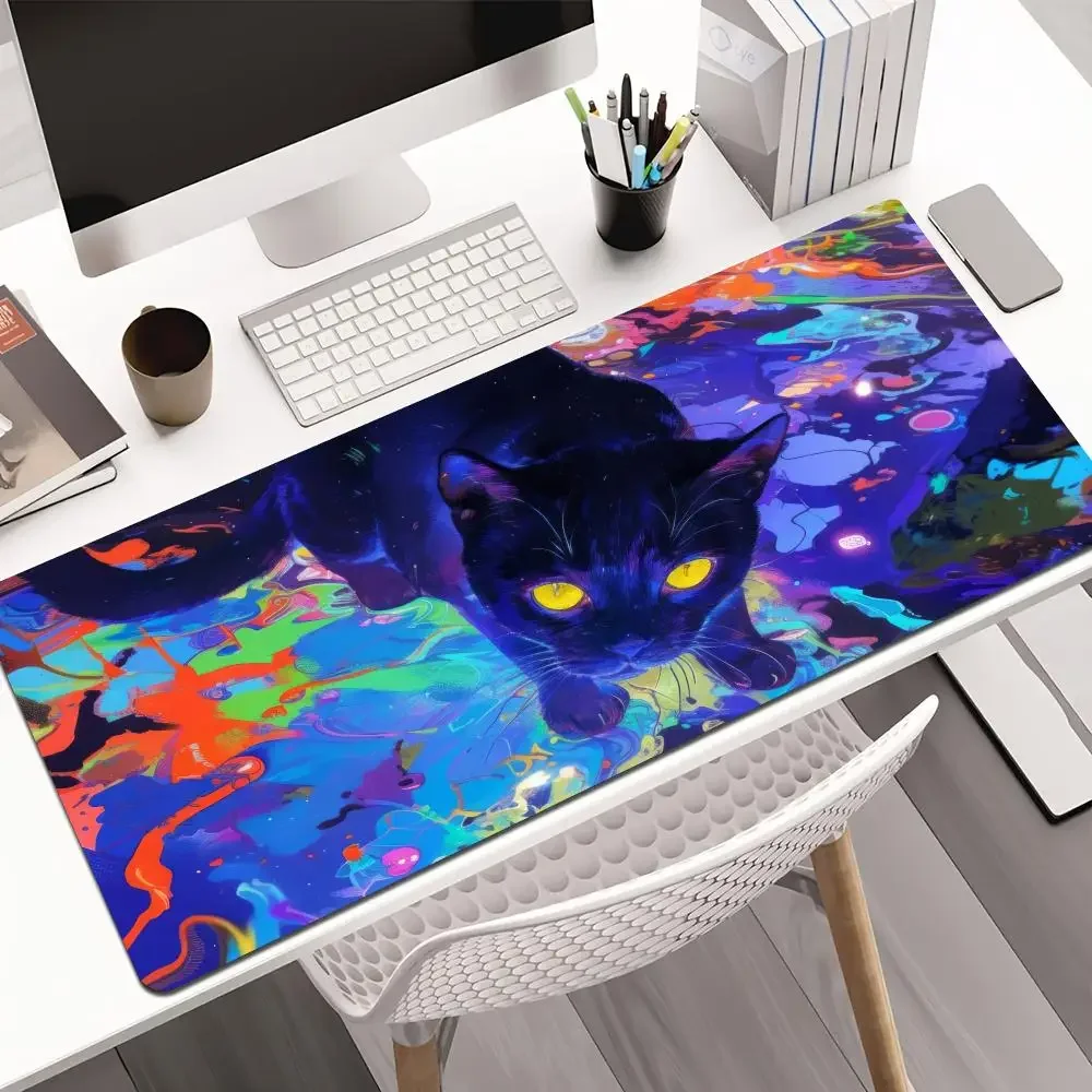 Artistieke illustratie kleurrijke kat anime Muismat gaming mat Bureaumat pc accessoires toetsenbord muismat geschikt voor werk en spel