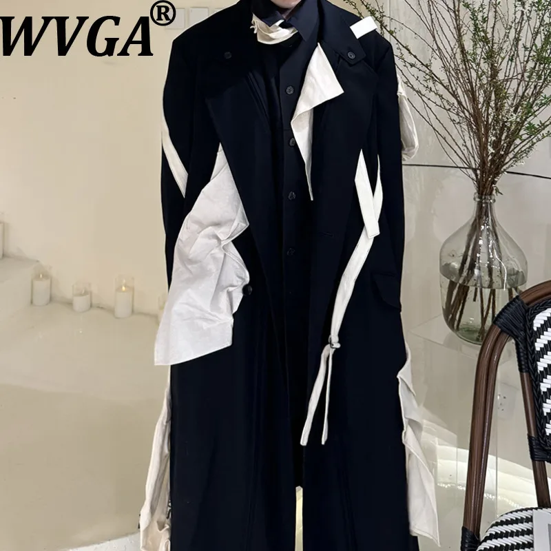 

WVGA Autumn Winter New Man Tide Yamamoto Dark Style Draped Ribbon Trendy Patchwork Jacket Niche Chic Casual Wool Coat Ins W13121