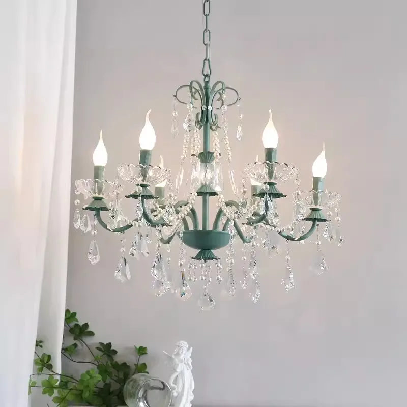 Green Glass Crystal Chandeliers Elegant Romantic Bedroom Lamp Nordic Light Luxury Home Decor Living Room Dining Table Chandelier