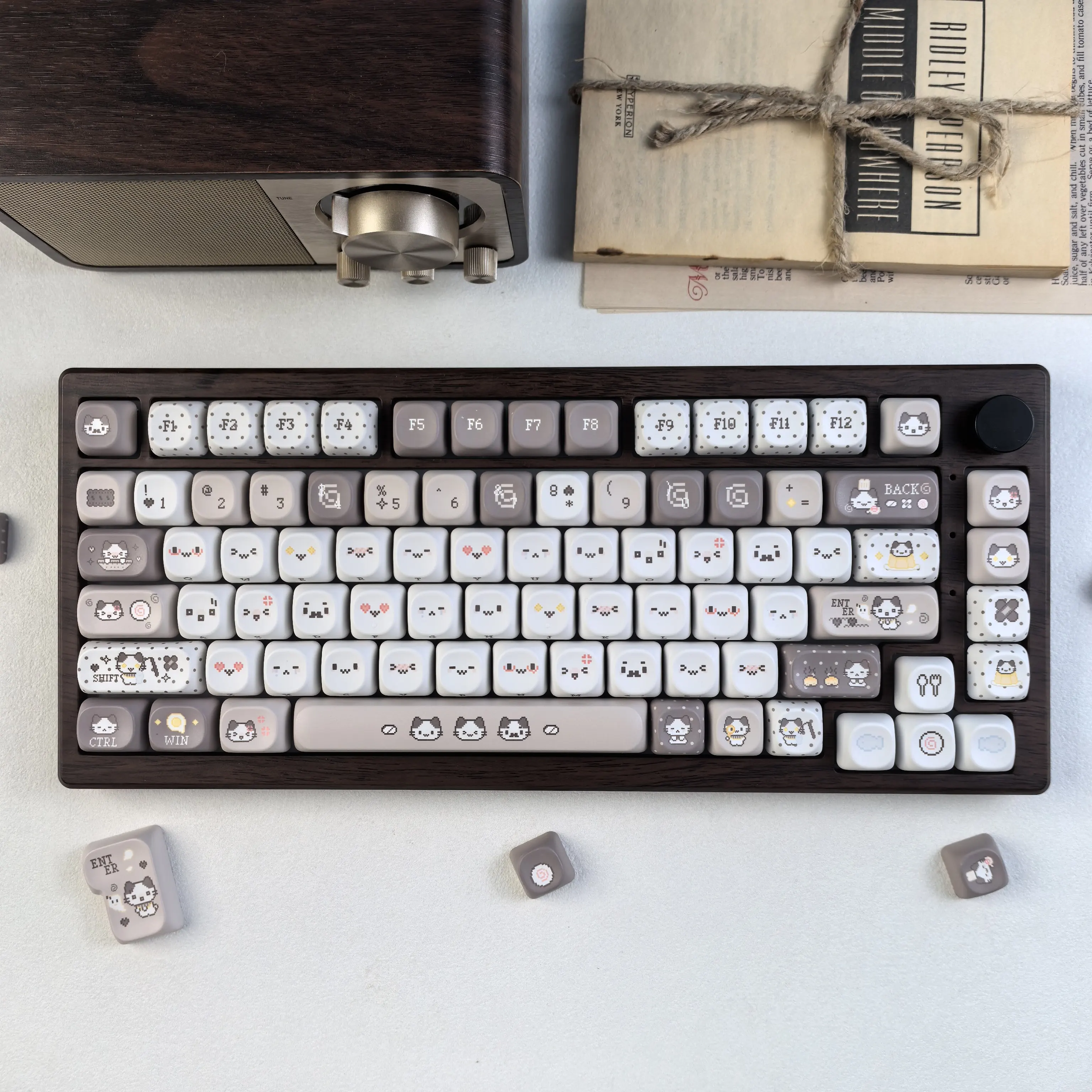 MAIMOOO Grey Cotton Candy Cat Keycaps Cute Moa Cherry High PBT Thermal Sublimation Korean Russian Keyboard Keycaps