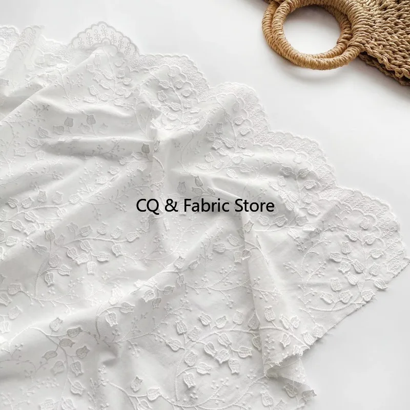 Bawełniana tkanina z trójwymiarowym haftem kwiatowym do odzieży, obrusów, rękodzieła, akcesoriów do szycia DIY na metry.