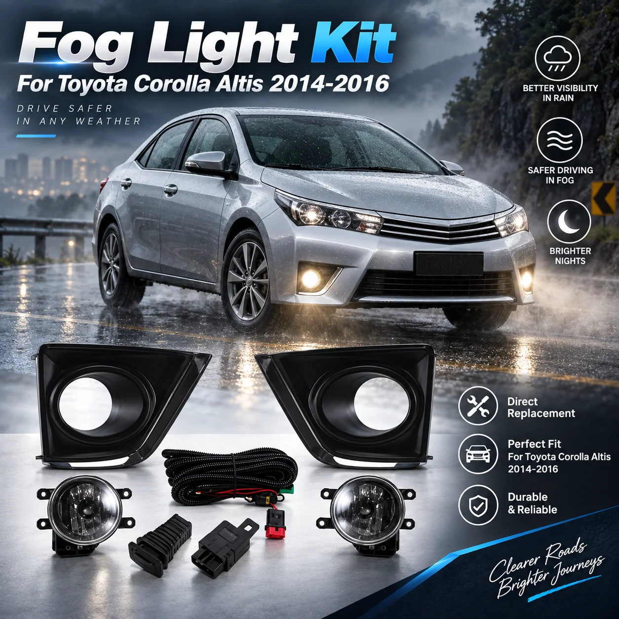 VKY-TY-099E Fog Light Kit For Toyota Corolla Altis 2014 2015 2016 Front Bumper Fog Lamp Complete Set with Switch