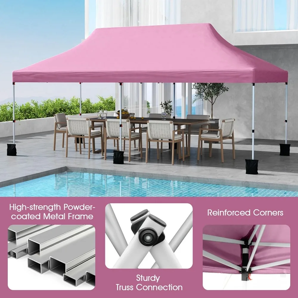 خيمة محمولة بمظلة خارجية، إعداد فوري 10 × 20 قدمًا، عامل حماية من الأشعة فوق البنفسجية 50+، مع 6 أكياس رمل، و12 حصصًا و6 حبال، مثالية للأحداث والظل