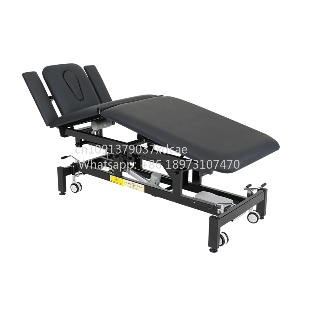 All Black Electric Physiotherapy Treatment Table 5 Section Hand-free Foot Bar Control Electrical Physio Hi-Lo Plinth Stretcher