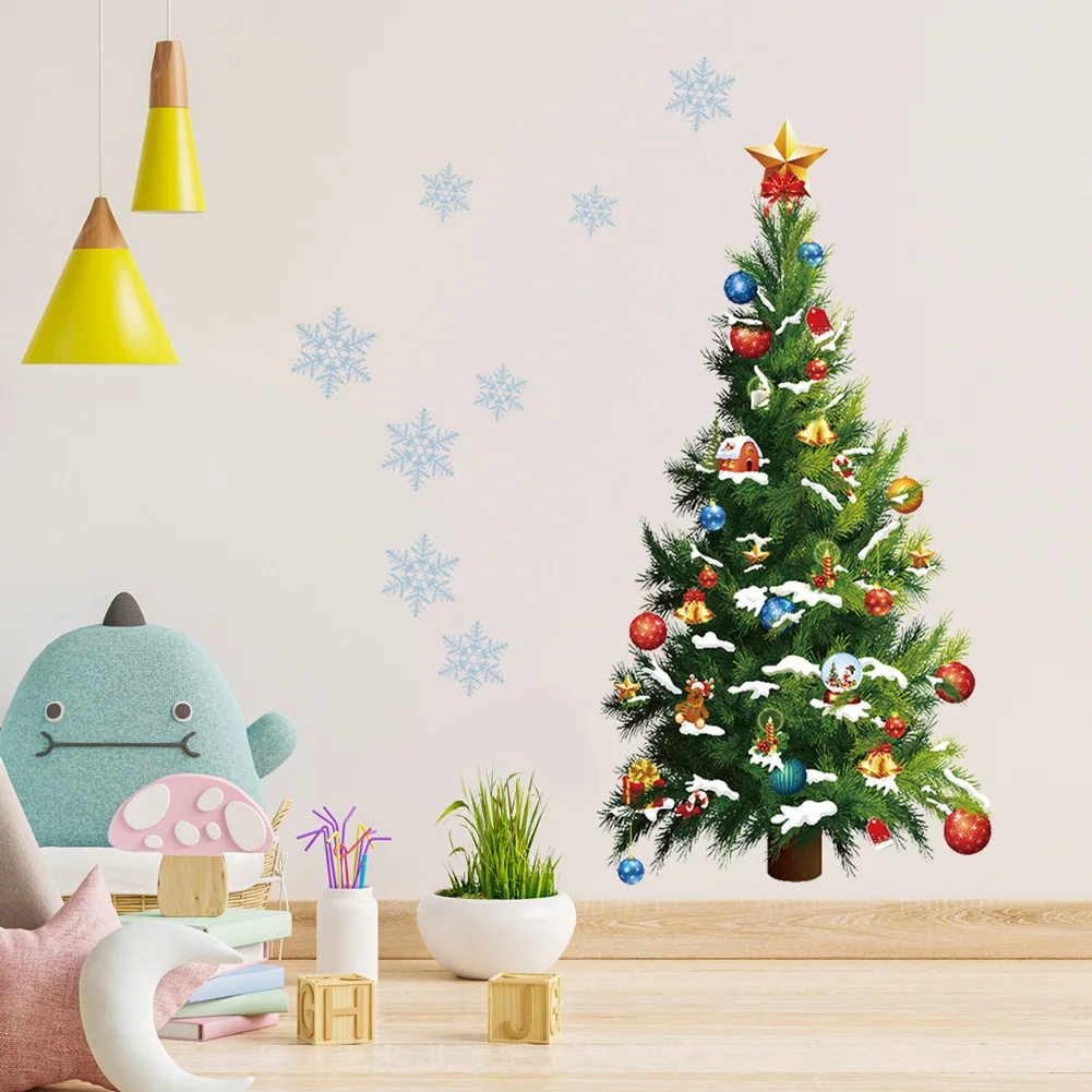 New Year Christmas Tree Wall Stickers Glass Window Home Decor Art Decals Creative 3D Living room Festival Decorations Wallpaper