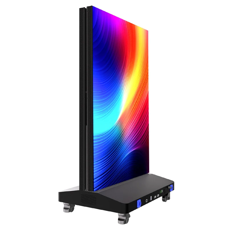 Portable tri-fold LED poster display with interactive advertising for trade shows and showrooms