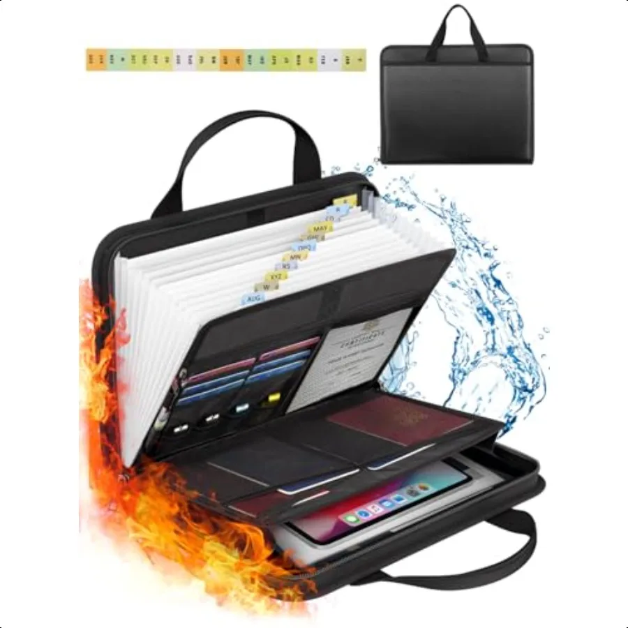 

Important Document Organizer Folio Accordion File Organizer Fireproof Expanding File Folder Storage Box with Zipper Labels 13 P