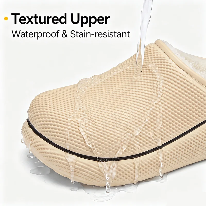 Winter Waterproof Warm Fleece Slippers for Men Women Textured Upper Non-slip Indoor Outdoor Home House Shoes