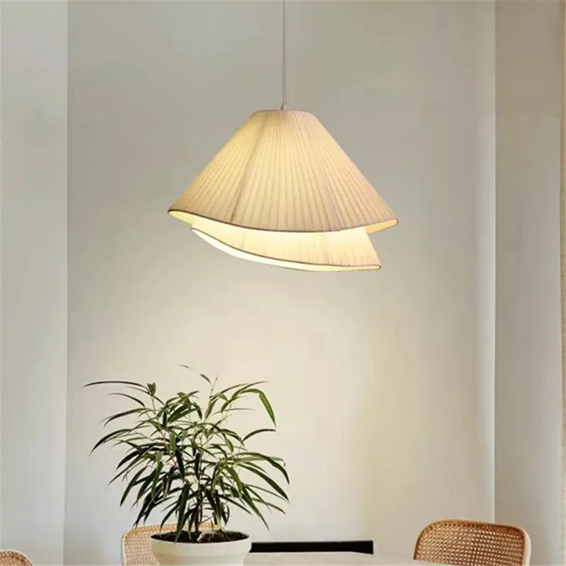 

Nordic fabric pendant lamp Minimalist Wabi Sabi white pleated light Cream Style Dining Room Bedroom white luminaire suspendu