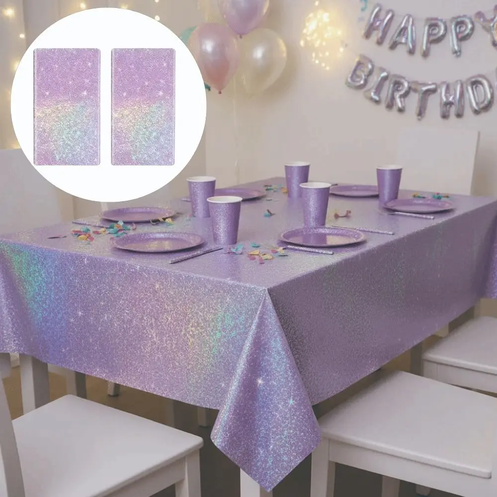 2Pcs Thickened Disposable Laser Tablecloth Iridescent Effect Sparkling Rainbow Rectangle Table Covers Shiny Aluminum Film