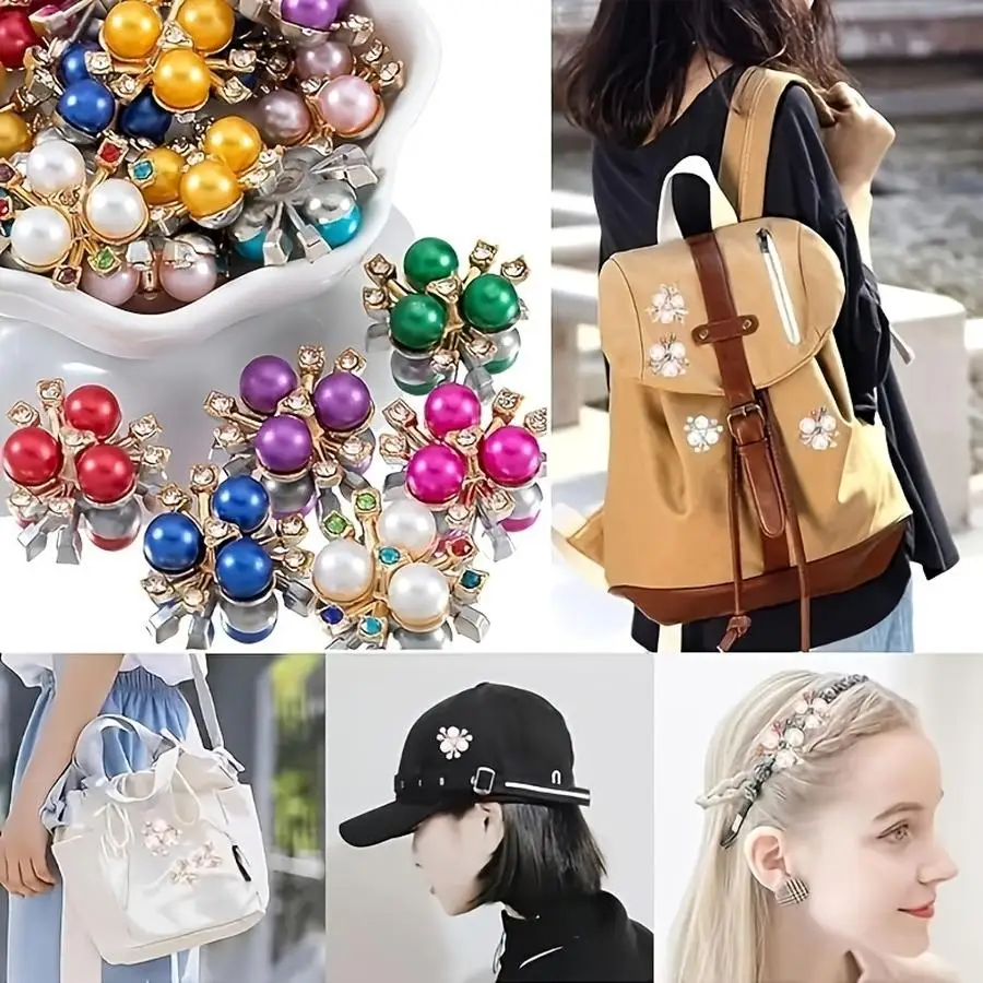 1/5/10/20/50/100pcs Pearl Rhinestone Flower Decorative Buttons, Diameter 2cm, Thickness 0.8cm Alloy Decorative Pins, Suitable fo