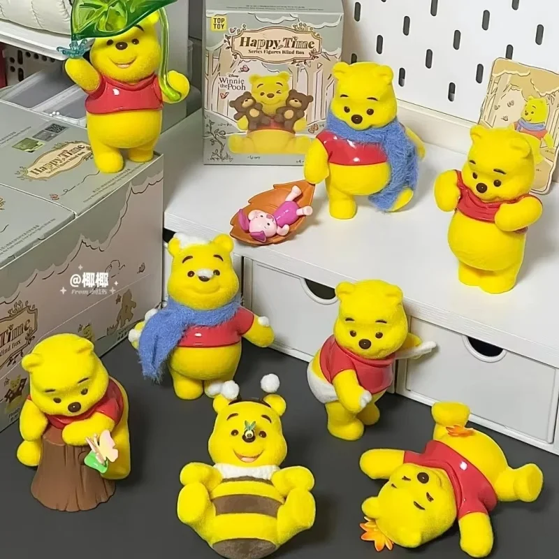 

Подлинная серия Винни-Пух Happy Times, флокированная сезонная слепая коробка, милое украшение для рабочего стола, игрушка на день рождения для девочек, подарки