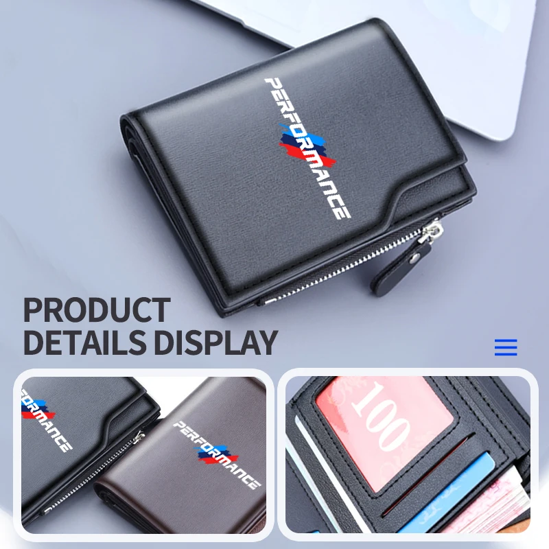 Leather Men's Wallet Zipper Short Desigh Card Holder Male Purse For BMW E91 E92 E93 E60 F10 F30 E39 E36 E87 X3 X5 E70 E46 E90 view 3