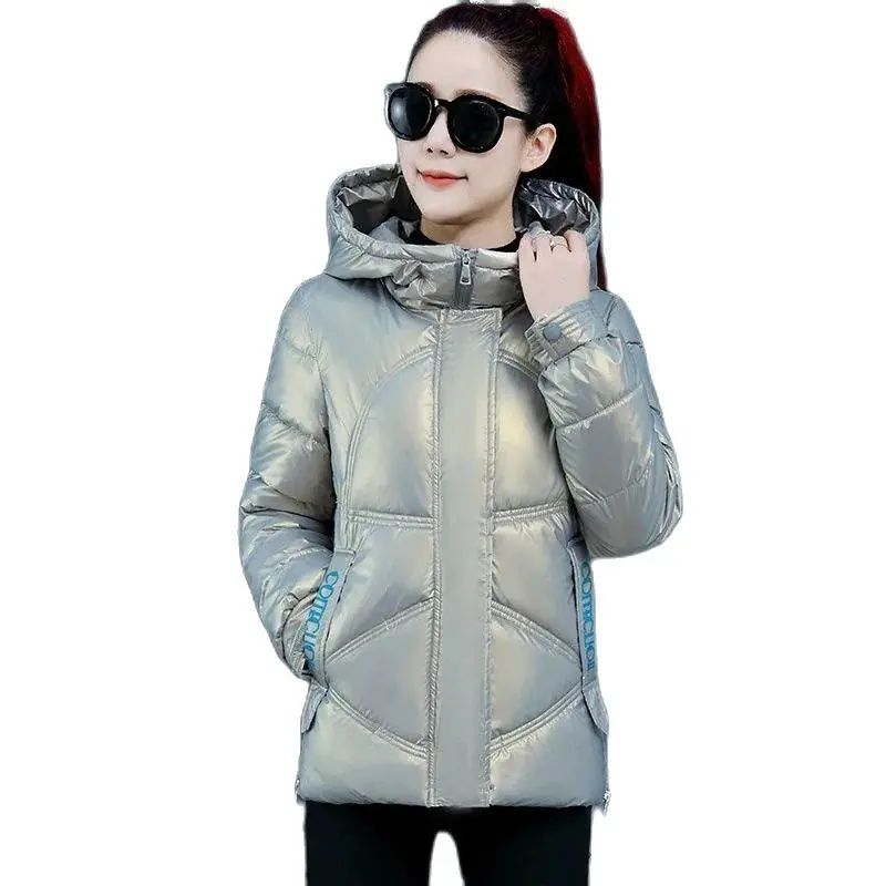 

Short Down Padded Jackets 2022 New Winter Hooded Coats Slim Women's Parka Letter Pocket Zipper Hat Thick Warm Casual Outwear Top