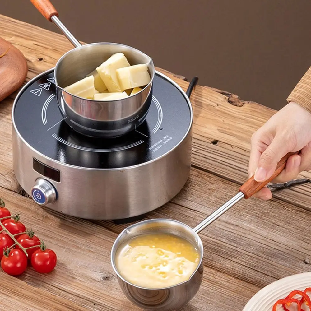 New Stainless Steel Small Pot Long-handled Wooden Handle Mini Pot Milk Pan for Preventing Hot Oil From Scorching