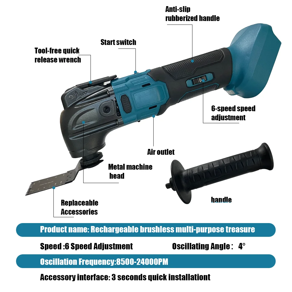 Brushless Oscillating Multi-Tool Cordless Electric Saw Trimmer/Shovel/Cutting/Polishing Woodworking Tool for Makita 18V Battery