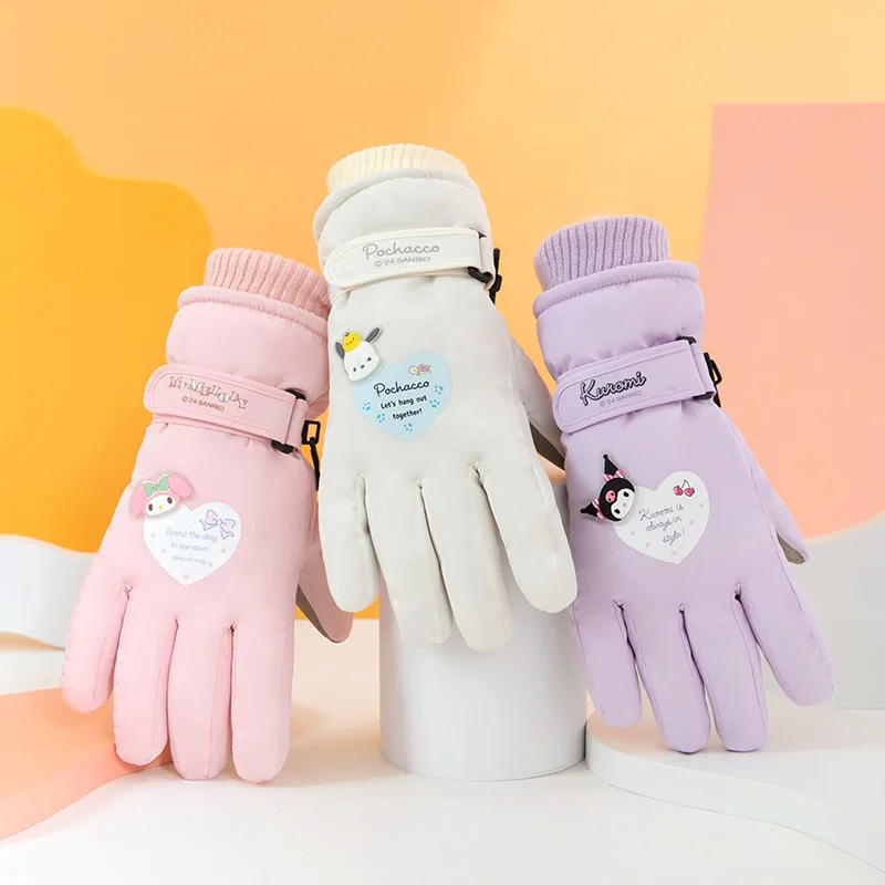 

Sanrio Kuromi Adult Ski Gloves Outdoor Cycle Winter Warm Split Finger Waterproof Can Touch Screen Anti-slip Protect Against Cold