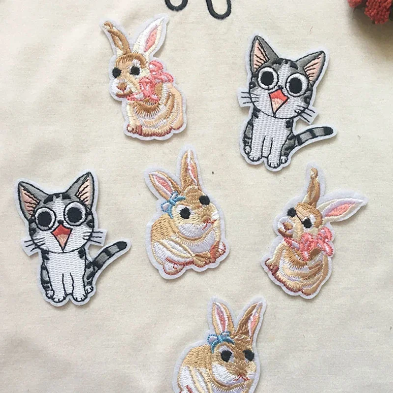 Cat Rabbit Iron On Patches For Clothing Cartoon Embroidery Patch Fabric Badge Stickers For Clothes Jeans Decoration