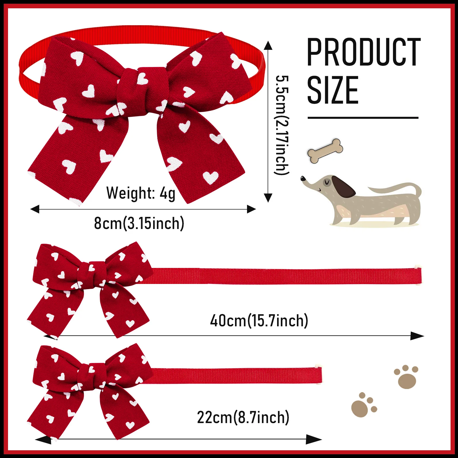50PCS Valentine's Day Dog Collar Red Style Dog Bow Ties Pet Supplies Small Dog Bowties Fashion Love Necklace Pet Accessories