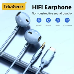 Half-In-Ear Fones De Ouvido HiFi Música Earbud Handfree Fone De Ouvido Tipo-C 3.5mm Com Mic Para For iPhone 15 Android Para Samsung Xiaomi