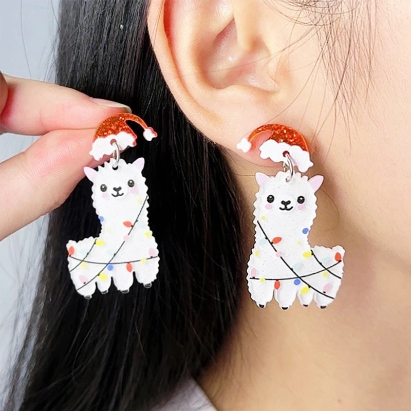 Hot Christmas Stud Earrings Earrings Colored Lights Cactus Christmas Tree Earrings Fashion Christmas Hat Alpaca Earrings Gift