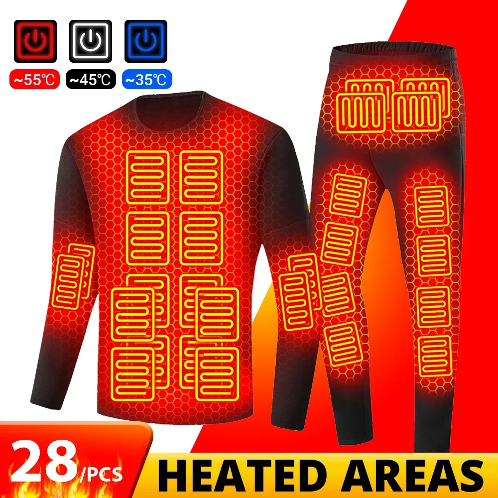 

28 Heating Areas USB Winter Heated Underwear Suits Thermal Warm Cotton Pants Men Women for Outdoor Motorcycle Skiing