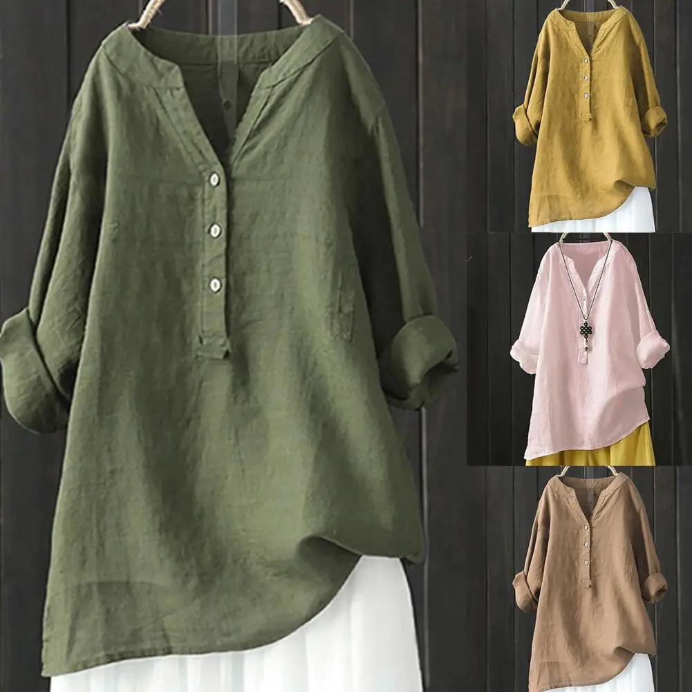 

Casual Loose Cotton Linen Women Shirts Spring Long Sleeved Oversize Blouse Buttons Womens Tops And Blouses Tunics Streetwear