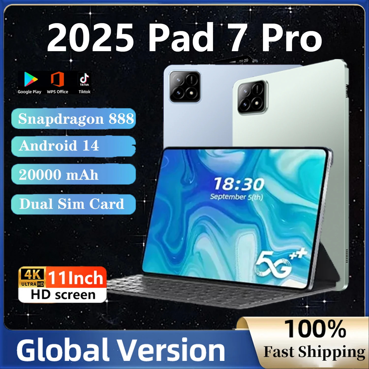 2025 NEW Global Version Pad 7 Pro Tablet Android 14 Snapdragon Tablets PC 16GB 1024GB 5G Dual SIM Card WIFI HD 4K Tablet PC ﻿Tab