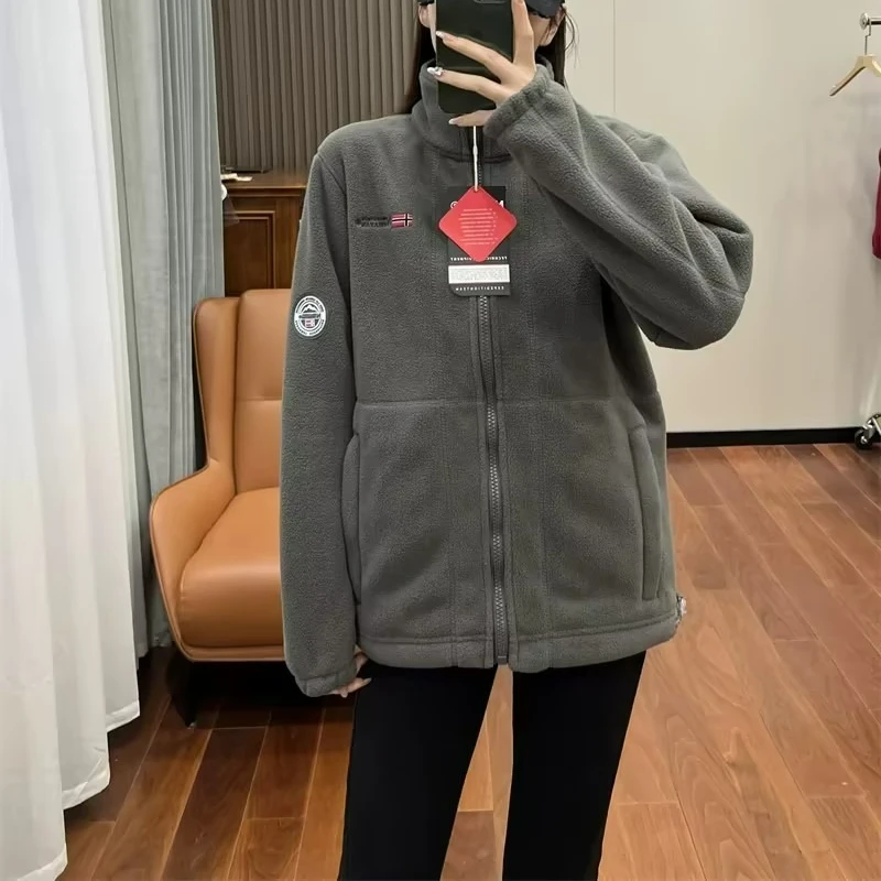 

COMXZ Stand Collar Men Wool Jacket Outdoor Cycling Wind Resistant Warm Coat Premium Two Sided Design Winter Zip Up JacketS