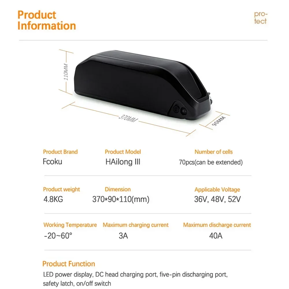 Genuine Hailong Battery 36/48/52V 30Ah with BMS Max 1000W For Electric Motorcycle 18650 Battery CELL BBS02 BBS03 BBSHD Charger