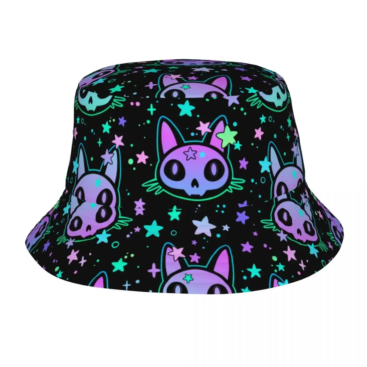 Women Bucket Hat Cute Cat Skulls Stars Spring Headwear Foldable Outdoor Sport Fishing Caps Irish Country Hat Gifts Idea