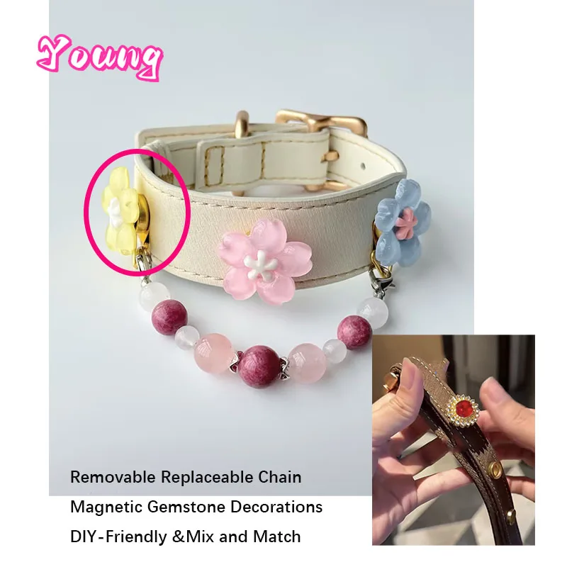 Matching Human & Pet Crystal Collar Bracelet Set – White Snowflake Premium Leather Dog Collar Detachable Chain Handmade Gift