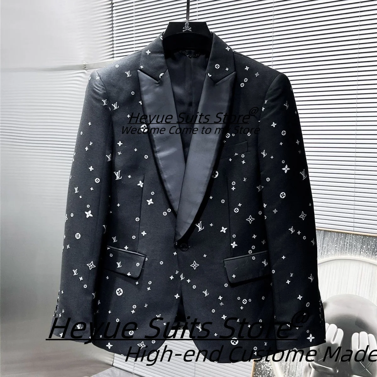 Luxuly Black Handsome Men Suits Slim Fit Peak Lapel Groom Wedding Tuxedos 2 Pieces Sets High-end Male Blazers trajes para hombre