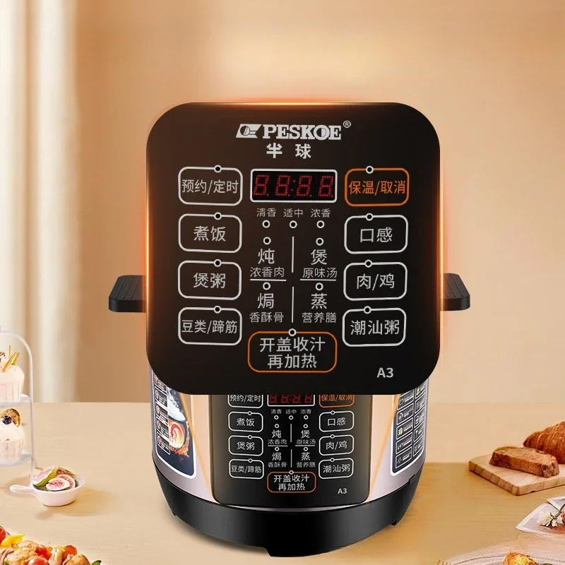 Programmable Electric Pressure Cooker Rice Cooker Dual Inner Pot Multi Use Soup Stew Smart Digital 6L 1200W Stainless Steel