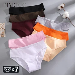 FINETOO 7pcs Cotton Seamless Underwear Women's Moisture-Wicking Panties Low-Waist Solid Briefs Breathable Comfort Lingerie New